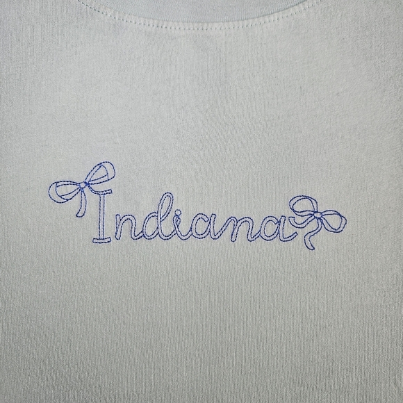 State Of Mine Embroidered Italics "Indiana" Bows Mint Green Shirt Size Large - Picture 2 of 4